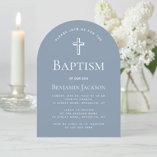 Baptism Dusty Blue Arch Simple Boy Christening Invitation