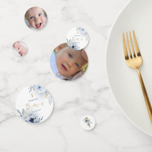 Baptism dusty blue flowers confetti