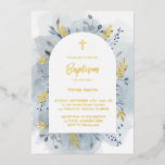 Baptism dusty blue watercolor gold foil invitation<br><div class="desc">gold foil details and text Baptism invitation</div>