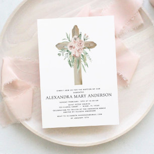 Baptism Dusty Pink Rose Greenery Eucalyptus Invita Invitation