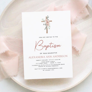 Baptism Dusty Pink Rose Greenery Eucalyptus Invitation