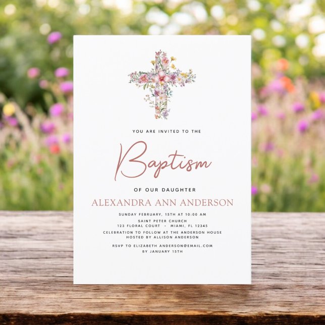Baptism Dusty Pink Rose Greenery Eucalyptus Invitation (Creator Uploaded)