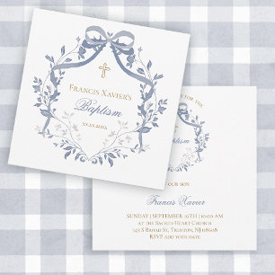 Baptism elegant blue bow invitation