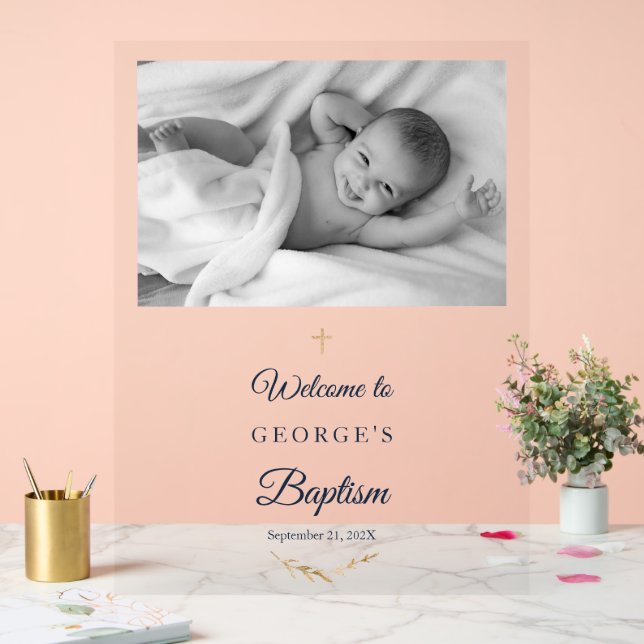 Baptism Elegant Photo Welcome Acrylic Sign (Wedding)