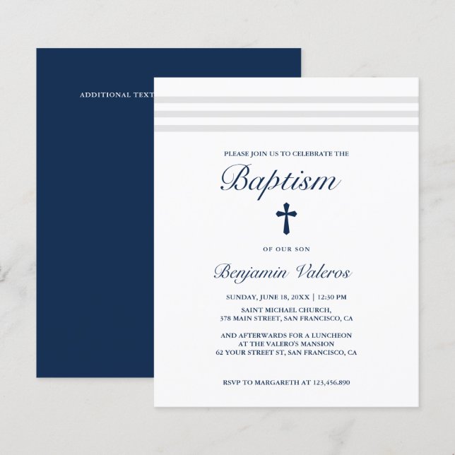 BAPTISM Elegant Striped grey navy Cross Budget (Front/Back)
