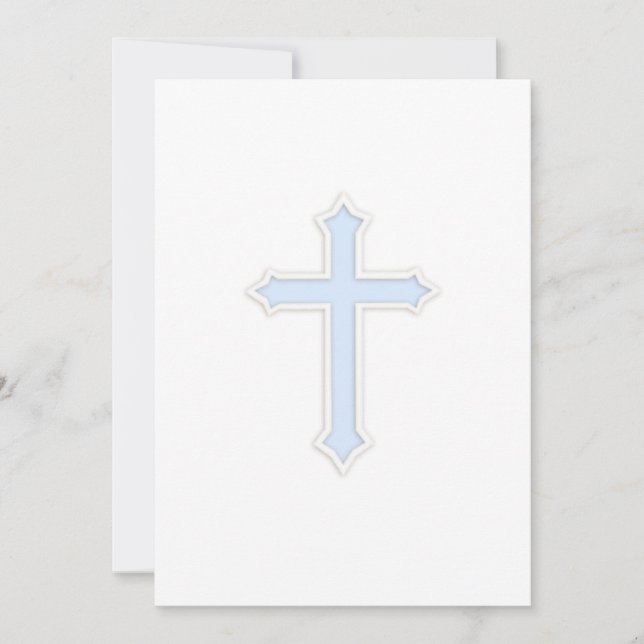 Baptism "Embossed" Cross Blue Invitation (Front)