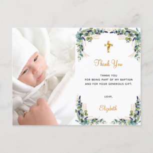Baptism eucalyptus custom photo thank you postcard