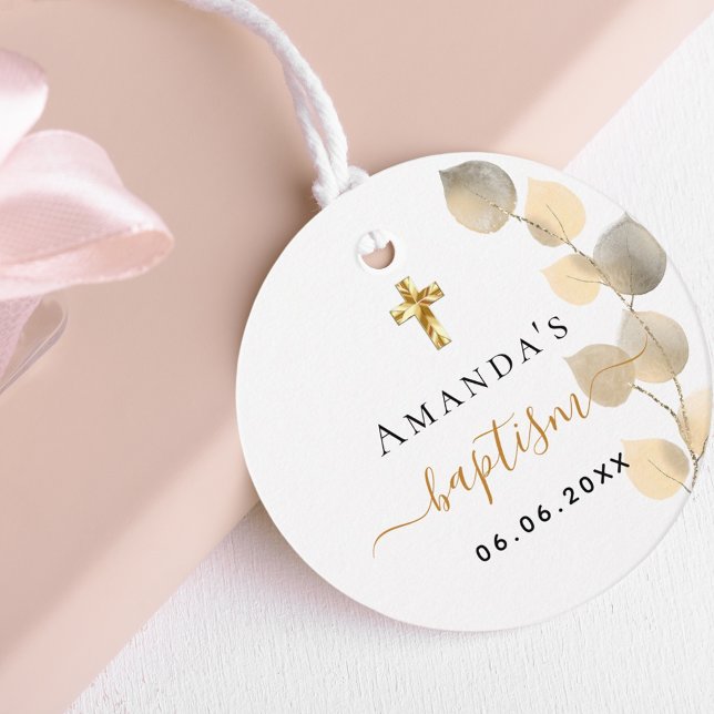 Baptism eucalyptus golden white cross favour tags (Creator Uploaded)