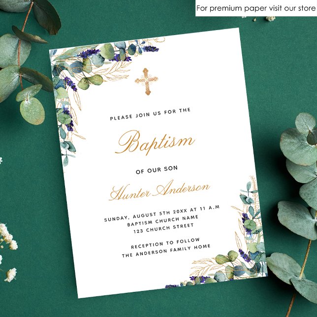 Baptism eucalyptus greenery blue budget invitation flyer (Creator Uploaded)
