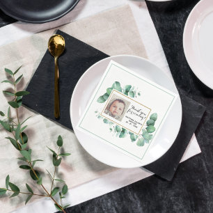 Baptism Eucalyptus Greenery Christening THANK YOU Napkin