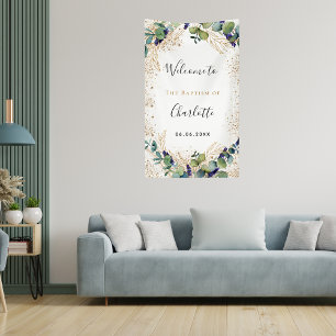 Baptism eucalyptus greenery elegant welcome  banner