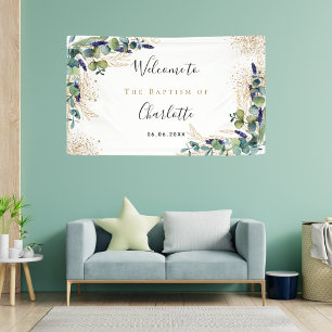 Baptism eucalyptus greenery gold elegant welcome banner