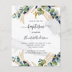 Baptism eucalyptus greenery marble invitation flyer
