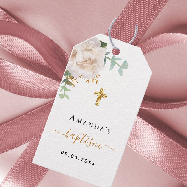 Baptism eucalyptus greenery white floral gift tags (Creator Uploaded)
