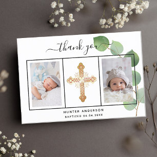 Baptism eucalyptus photo thank you card
