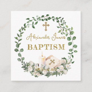 Baptism Eucalyptus Roses Cross Enclosure Card