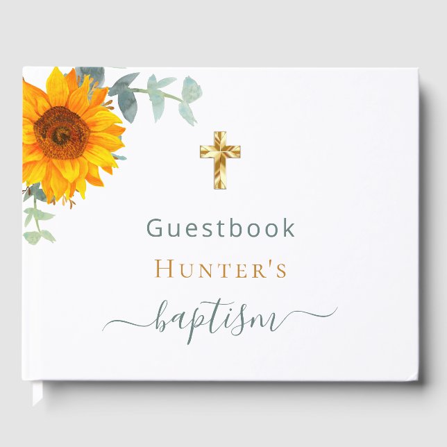Baptism eucalyptus sunflower photo guest book (Front)
