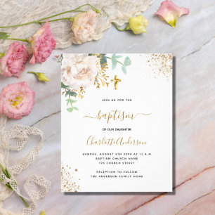Baptism eucalyptus white floral budget invitation flyer
