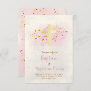 Baptism    FAUX glitter and pink watercolor Invitation