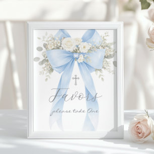 Baptism Favour Blue Bow Eucalyptus Poster