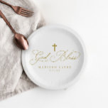 Baptism First Communion Gold God Bless Cross Paper Plate<br><div class="desc">God Bless Baptism or First Communion Paper Plates: These elegant paper plates feature a graceful “God Bless” script and a simple gold cross,  personalised with your child’s name and special date. Perfect for baptisms,  first communions,  or confirmations,  they add a meaningful and stylish touch to your celebration.</div>