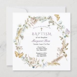 Baptism Floral and Butterflies Invitation