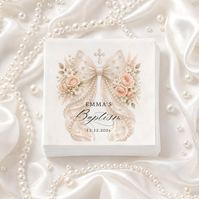 Baptism Floral Bow with Pearl Napkins (Creator Uploaded)