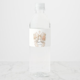 Baptism Floral Bow with Pearls Water Bottle Label