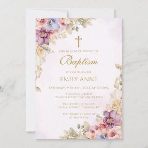 Baptism Floral Orchids Invitation