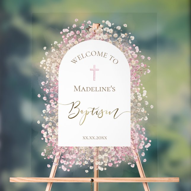 Baptism floral welcome acrylic sign (Neutral)