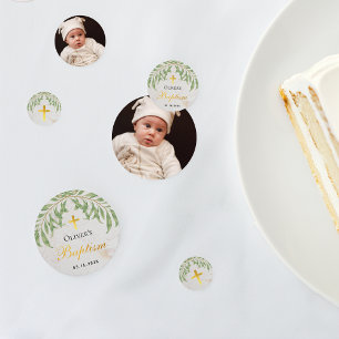 Baptism Foliage Marble Faux Gold Foil Green Leaves Confetti