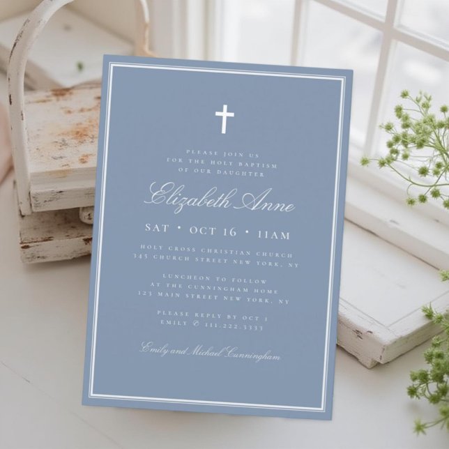 Baptism For Her Classic Elegant Cross Invitation (Creator Uploaded)