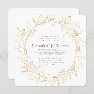 Baptism For Her Gold Foliage Modern Invitation