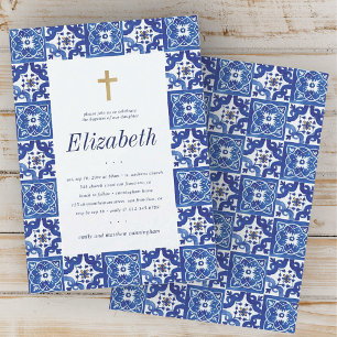 Baptism For Her Mediterranean Tiles Invitation