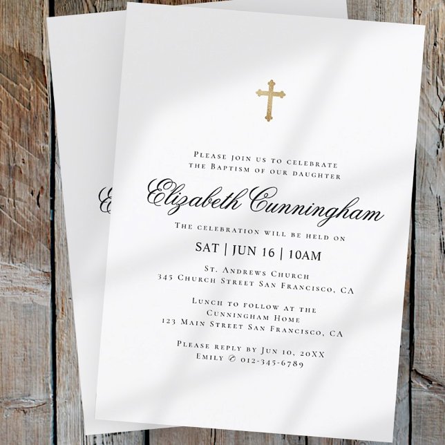 Baptism For Her | Minimalist Gold Cross Invitation (Creator Uploaded)