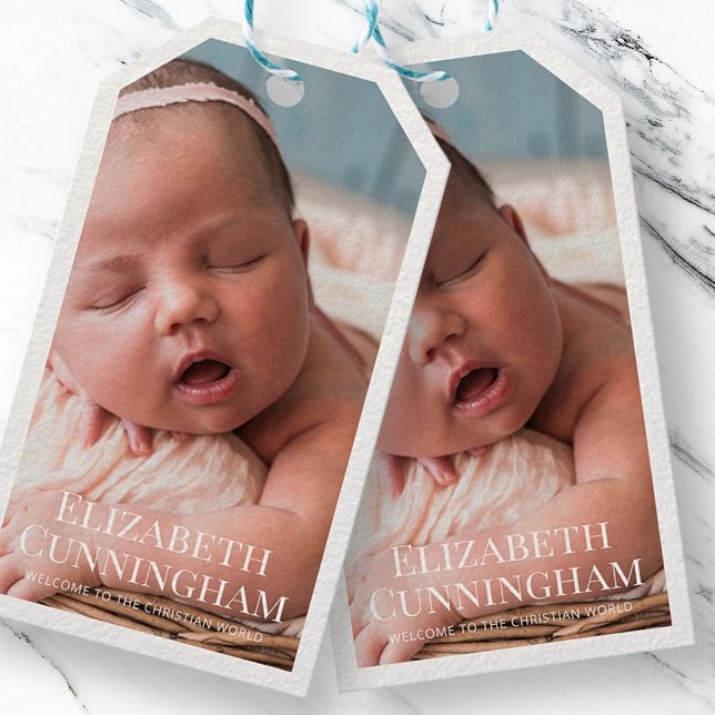 Baptism For Her | Modern and Simple Photo Gift Tags (Creator Uploaded)