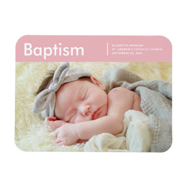 Baptism For Her Modern Minimalist Custom Photo Magnet (Horizontal)