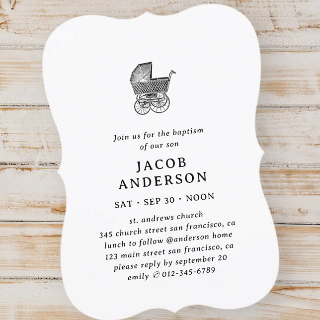 Baptism For Him Classic Elegant Baby Buggy Invitation (Creator Uploaded)