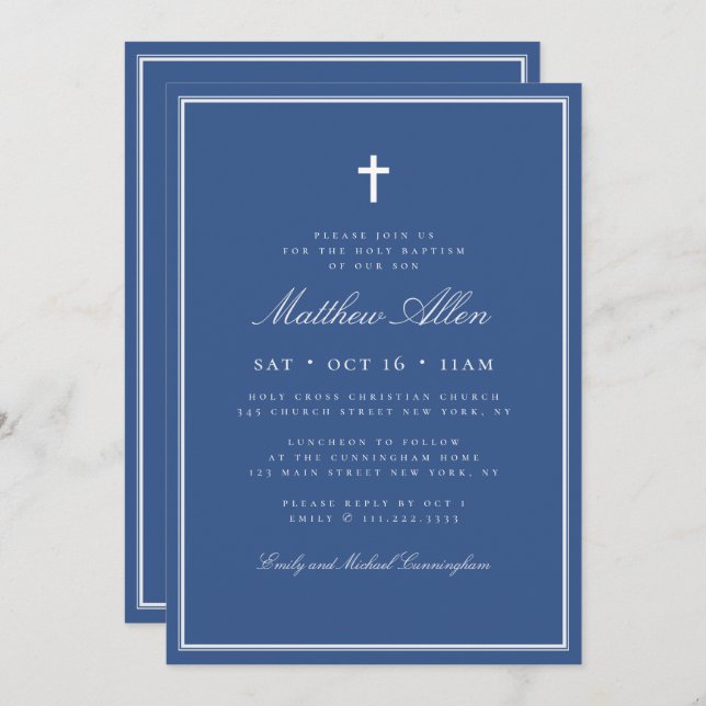 Baptism For Him Classic Elegant Cross Invitation (Front/Back)