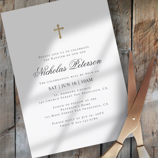 Baptism For Him | Minimalist Gold Cross Invitation (Creator Uploaded)