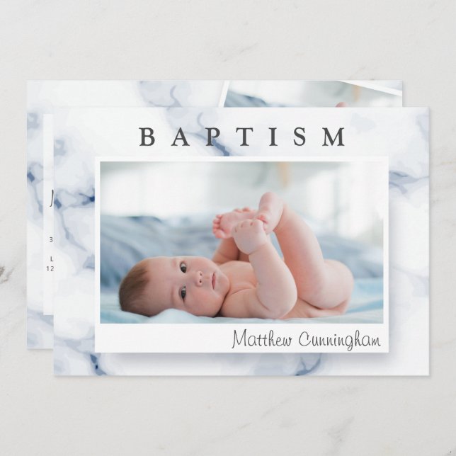 Baptism For Him Modern Marble Invitation (Front/Back)