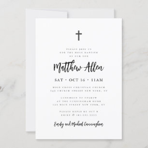 Baptism For Him Modern Minimalist Cross Invitation