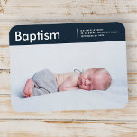 Baptism For Him Modern Minimalist Custom Photo Magnet<br><div class="desc">Design is composed of fun and playful typography with sans serif and serif font. Add a custom photo.</div>