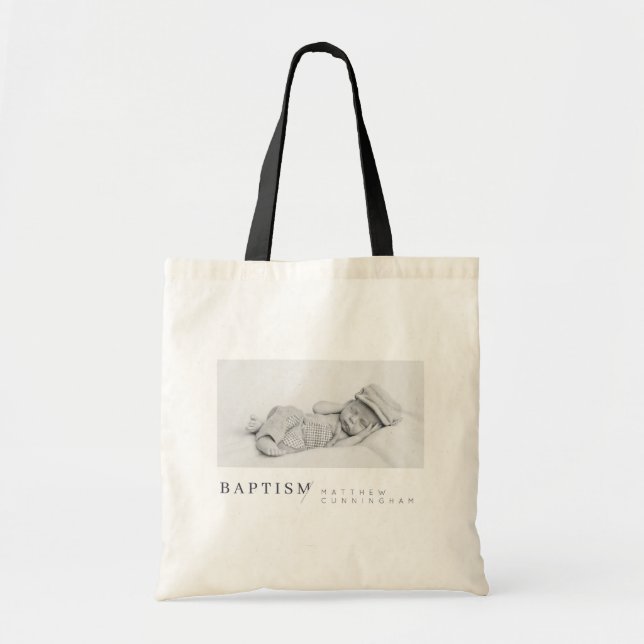 Baptism For Him Modern Minimalist Custom Photo Tote Bag (Front)