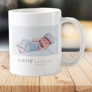 Baptism For Him Modern Minimalist Photo Name Coffee Mug