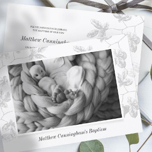 Baptism For Him Simple Photo Grey Foliage Save The Date