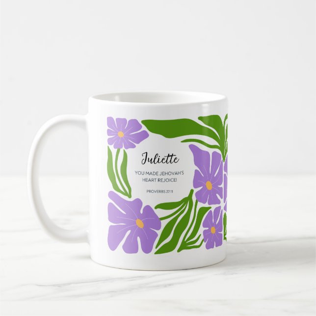 Baptism Gift JW Purple Green Floral Art Mug (Left)