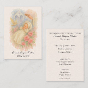 Baptism Girl Floral Pink Remembrance Holy Card