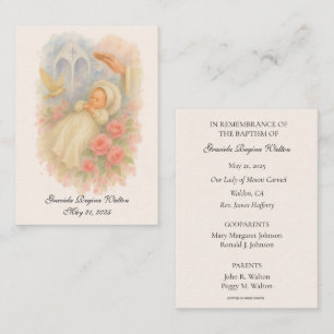 Baptism Girl Floral Pink Remembrance Holy Card