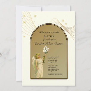 Baptism Girl or Boy Gold Angel Invitation